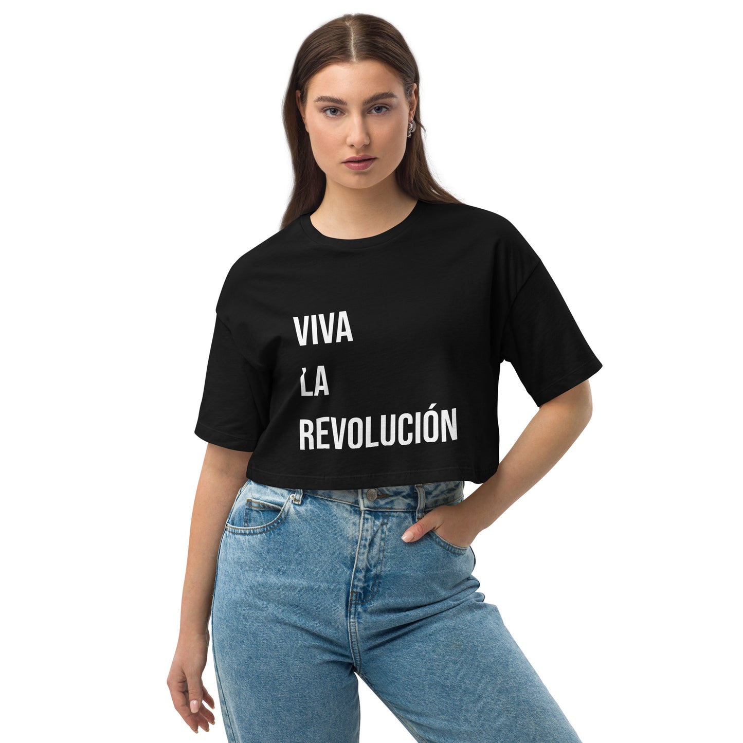 VIVA LA REVOLUCIÓN loose drop shoulder crop top