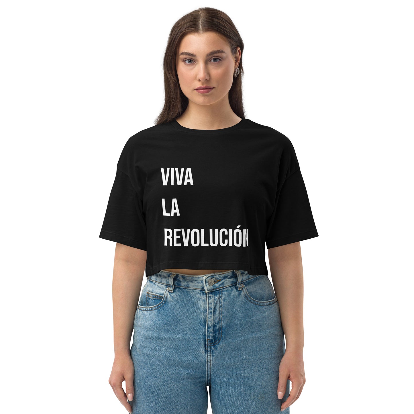 VIVA LA REVOLUCIÓN loose drop shoulder crop top